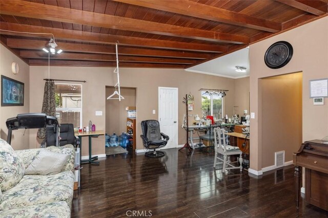 4731-33 Austin Dr, San Diego, CA 92115 - living room with baseboards, wood finished floors, wooden ceiling, and a desk