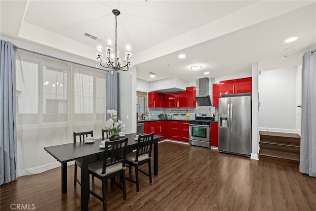 128 N Allen Ave Unit 1, Pasadena, CA 91106 - dining area with a chandelier, dark wood-style flooring, and stairs