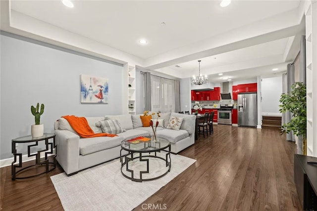 128 N Allen Ave Unit 1, Pasadena, CA 91106 - living room with a chandelier, dark wood finished floors, recessed lighting, and baseboards