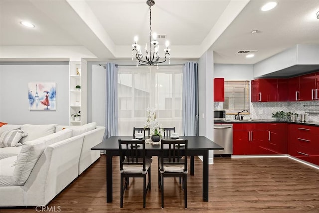 128 N Allen Ave Unit 1, Pasadena, CA 91106 - dining room featuring a chandelier, dark wood-type flooring, and recessed lighting