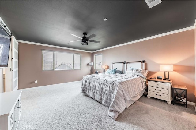 29652 Falcon Hill Dr, Menifee, CA 92584 - bedroom with carpet floors, crown molding, multiple windows, a ceiling fan, and baseboards