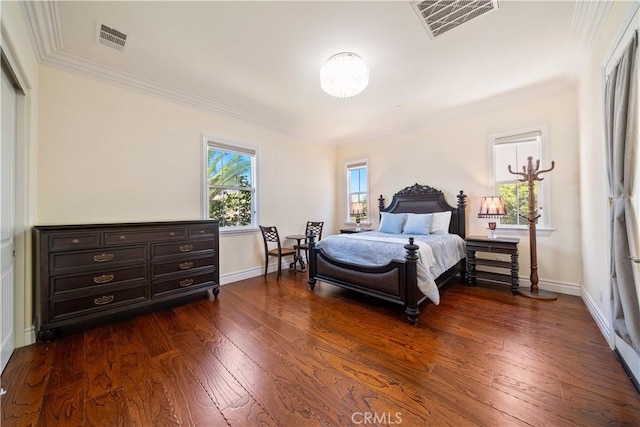 6829 Birmingham Dr, Chino, CA 91710 - bedroom with crown molding, dark wood-style floors, and baseboards