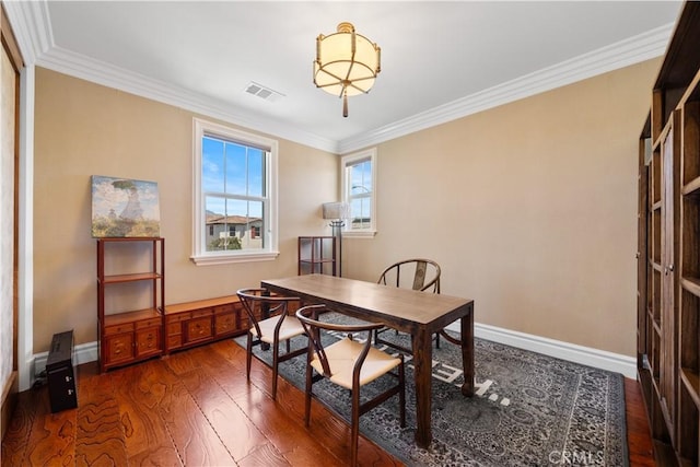6829 Birmingham Dr, Chino, CA 91710 - home office featuring wood finished floors, ornamental molding, and baseboards