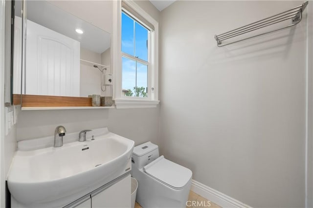 6829 Birmingham Dr, Chino, CA 91710 - full bath featuring toilet, a shower, vanity, and baseboards