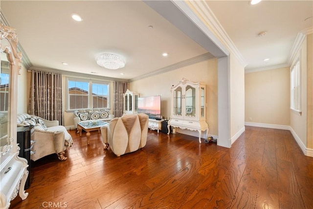 6829 Birmingham Dr, Chino, CA 91710 - bedroom featuring hardwood / wood-style flooring, ornamental molding, baseboards, and recessed lighting