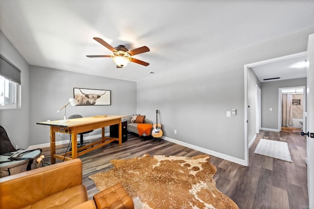 3221 Camarillo Ave, Oceanside, CA 92056 - office area featuring healthy amount of natural light, wood finished floors, ceiling fan, and baseboards