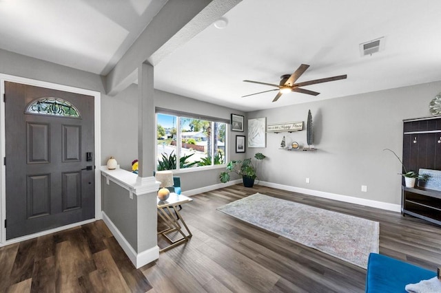 3221 Camarillo Ave, Oceanside, CA 92056 - entryway with ceiling fan, baseboards, and wood finished floors