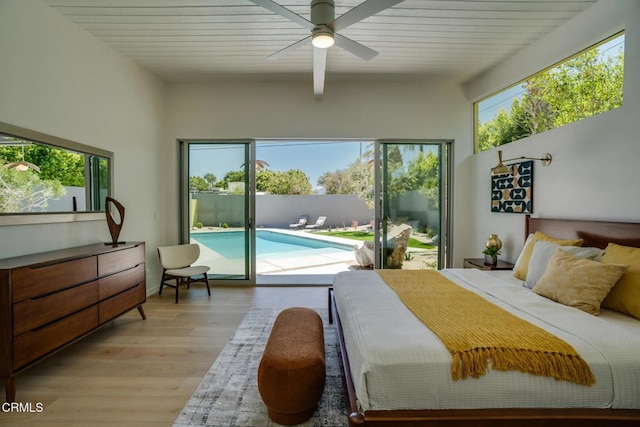 2839 N Davis Way, Palm Springs, CA 92262 - bedroom with access to exterior, light wood-type flooring, and ceiling fan
