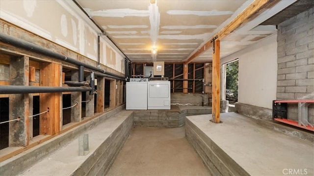 below grade area featuring independent washer and dryer