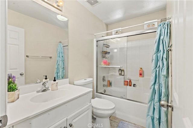 3818 Coastal St, Riverside, CA 92501 - bathroom with shower / bath combination with glass door, toilet, vanity, and tile patterned flooring