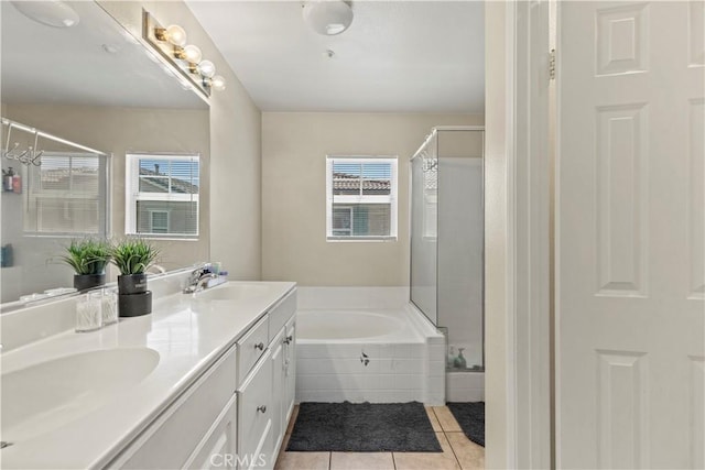 3818 Coastal St, Riverside, CA 92501 - full bathroom with tile patterned flooring, a stall shower, a garden tub, and healthy amount of natural light