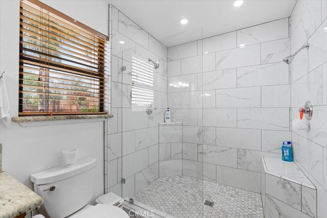 1995 E Valley Forge Ave, Tulare, CA 93274 - bathroom featuring toilet, tiled shower, and recessed lighting