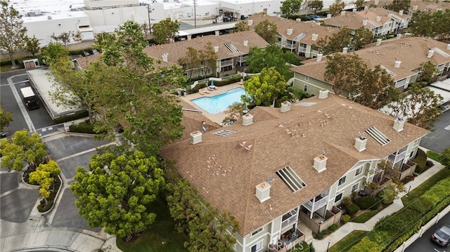 aerial view of a pool area