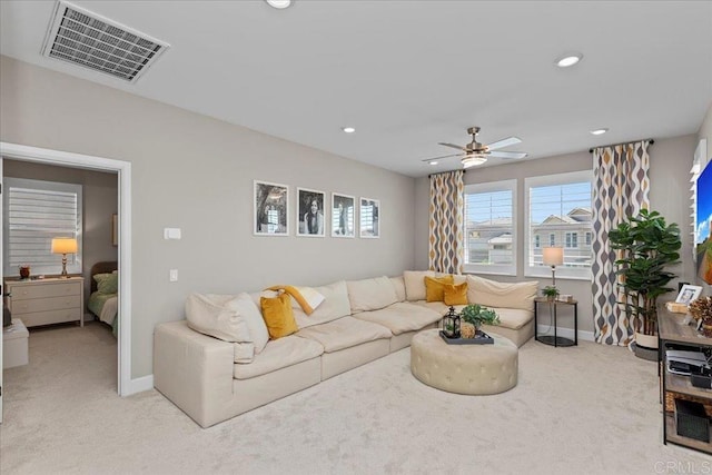 940 Lindbergh Dr, San Marcos, CA 92069 - living area featuring carpet floors, ceiling fan, and recessed lighting