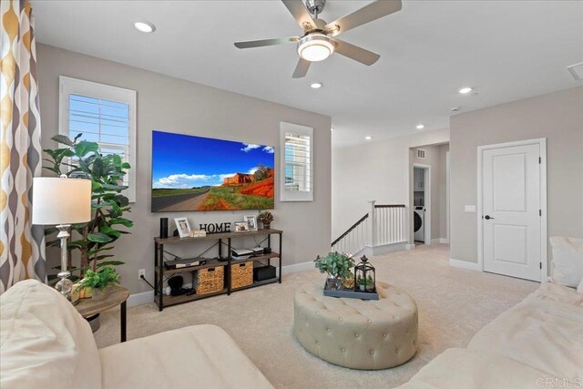 940 Lindbergh Dr, San Marcos, CA 92069 - carpeted living area featuring recessed lighting, ceiling fan, and washer / clothes dryer