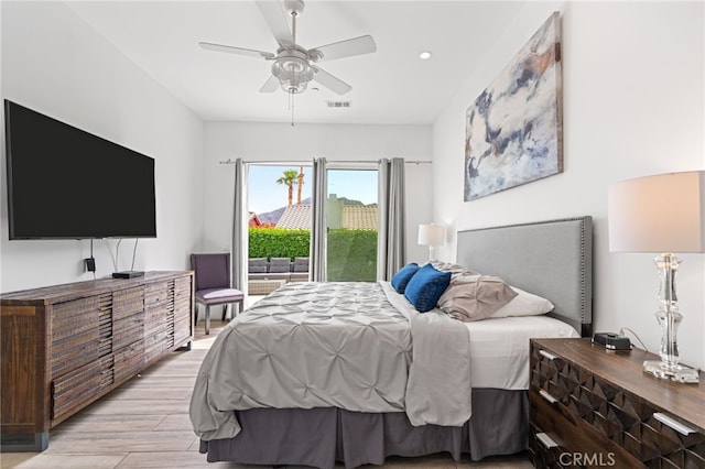 54060 Avenida Madero Ln, Quinta, CA 92253 - bedroom with light wood-style flooring, a ceiling fan, and recessed lighting