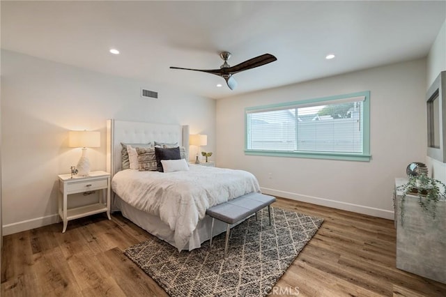 225 S Guadalupe Ave, Redondo Beach, CA 90277 - bedroom featuring wood finished floors, baseboards, recessed lighting, and a ceiling fan