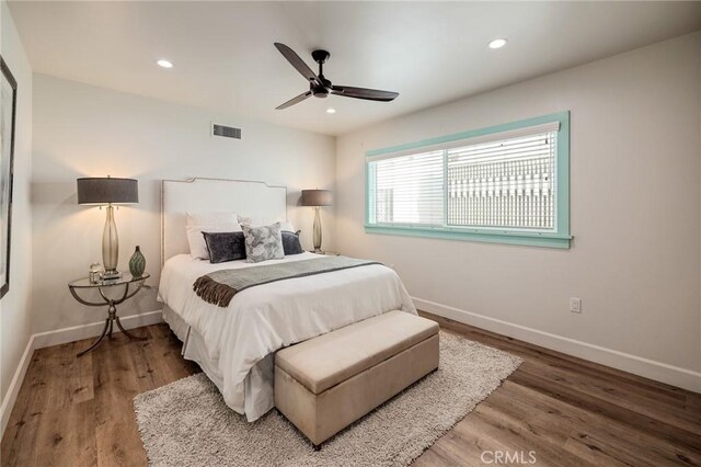 225 S Guadalupe Ave, Redondo Beach, CA 90277 - bedroom with baseboards, wood finished floors, recessed lighting, and ceiling fan