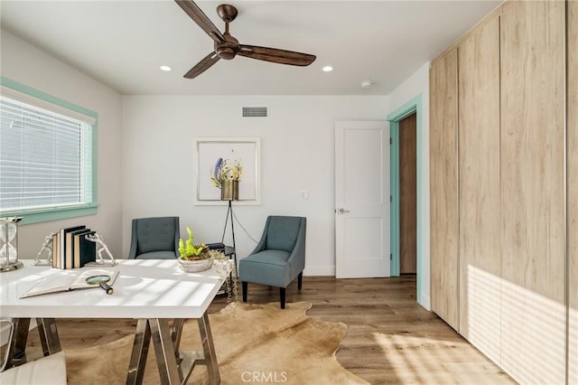 225 S Guadalupe Ave, Redondo Beach, CA 90277 - office area featuring ceiling fan, light wood-style floors, and recessed lighting
