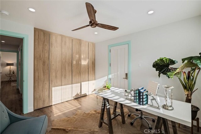 225 S Guadalupe Ave, Redondo Beach, CA 90277 - home office featuring ceiling fan, wood finished floors, and recessed lighting