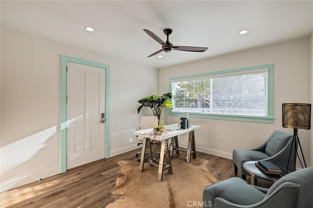 225 S Guadalupe Ave, Redondo Beach, CA 90277 - office space with a ceiling fan, recessed lighting, wood finished floors, and baseboards