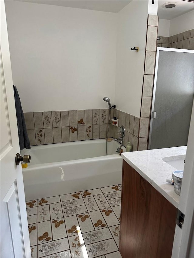 30 Bear Dr, Mt Baldy, CA 91759 - full bathroom with vanity, a garden tub, a stall shower, and tile patterned flooring