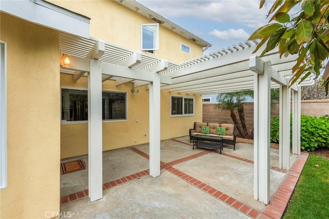 17152 Friml Ln, Huntington Beach, CA 92649 - view of patio / terrace featuring outdoor lounge area, a pergola, and fence