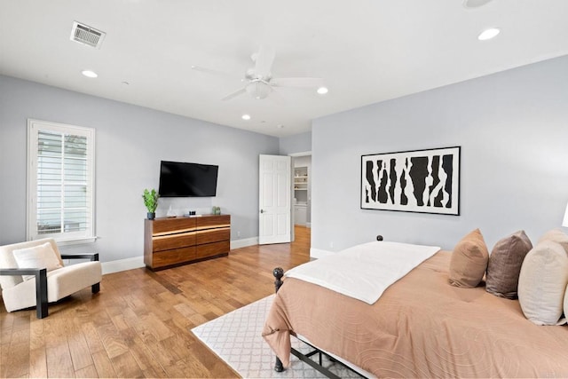 3401 Adams Run, Encinitas, CA 92024 - bedroom with light wood-style flooring, recessed lighting, baseboards, and a ceiling fan