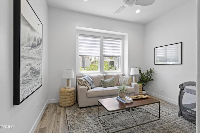 4173 Caribbean St, Oxnard, CA 93035 - living room featuring wood finished floors, a ceiling fan, baseboards, and recessed lighting