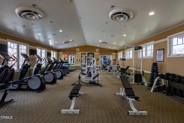 4173 Caribbean St, Oxnard, CA 93035 - workout area with lofted ceiling, recessed lighting, and baseboards