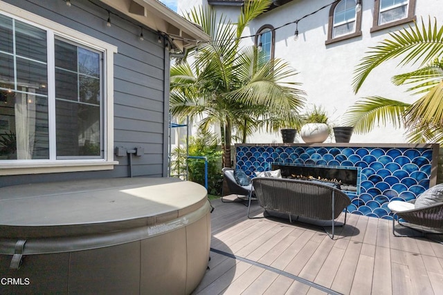 4173 Caribbean St, Oxnard, CA 93035 - wooden deck featuring a hot tub and an outdoor hangout area