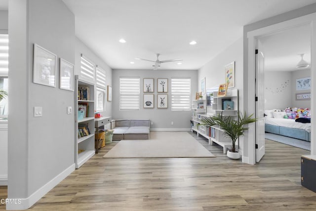 4173 Caribbean St, Oxnard, CA 93035 - sitting room featuring ceiling fan, baseboards, wood finished floors, and recessed lighting