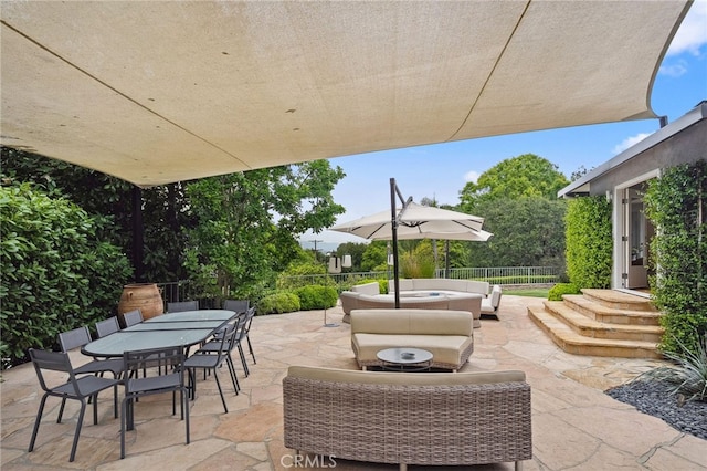 3818 Hollyline Ave, Sherman Oaks, CA 91423 - view of patio / terrace featuring outdoor dining space, outdoor lounge area, and fence