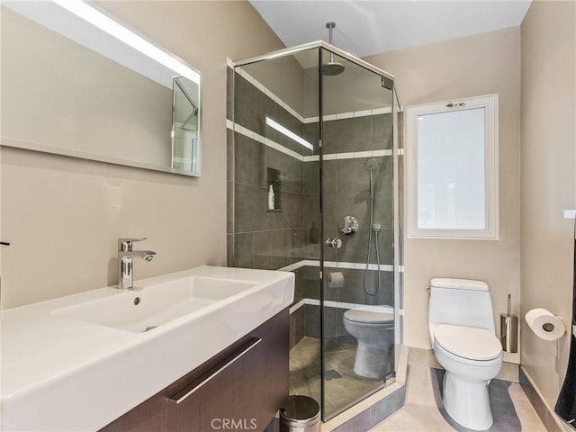 3818 Hollyline Ave, Sherman Oaks, CA 91423 - bathroom with toilet, a stall shower, and vanity