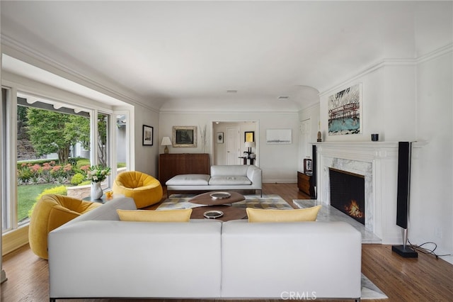 3818 Hollyline Ave, Sherman Oaks, CA 91423 - living area featuring a premium fireplace and wood finished floors