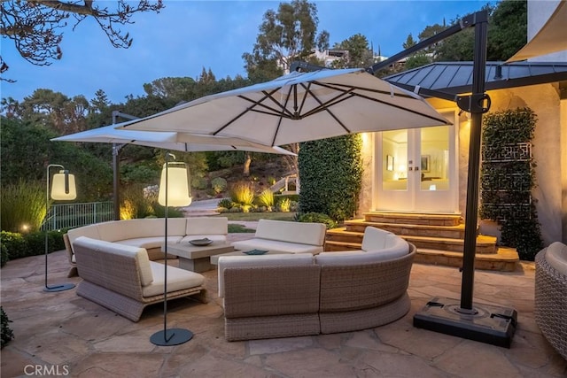 3818 Hollyline Ave, Sherman Oaks, CA 91423 - view of patio / terrace featuring entry steps, an outdoor living space, and french doors