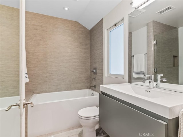 3818 Hollyline Ave, Sherman Oaks, CA 91423 - bathroom with a shower, vaulted ceiling, toilet, a tub to relax in, and vanity