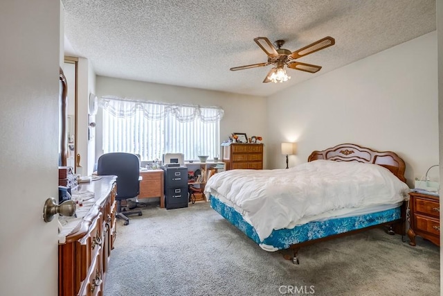 25681 Westover Cir, Lake Forest, CA 92630 - bedroom featuring carpet flooring, a textured ceiling, a desk, and a ceiling fan