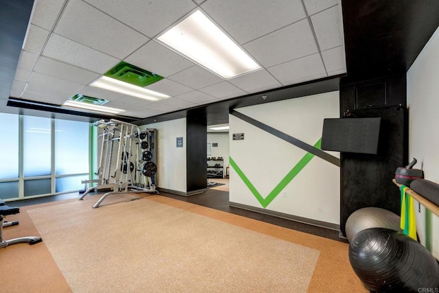 1080 Park Blvd Unit 701, San Diego, CA 92101 - workout area featuring a paneled ceiling and carpet flooring