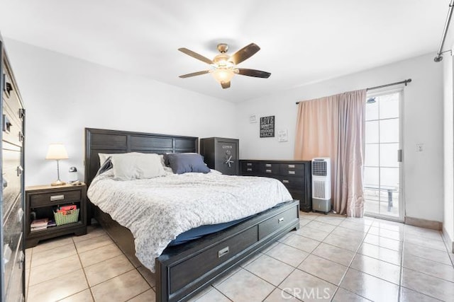 1800 E Heim Ave Unit 2, Orange, CA 92865 - bedroom featuring light tile patterned floors, a ceiling fan, access to exterior, and baseboards