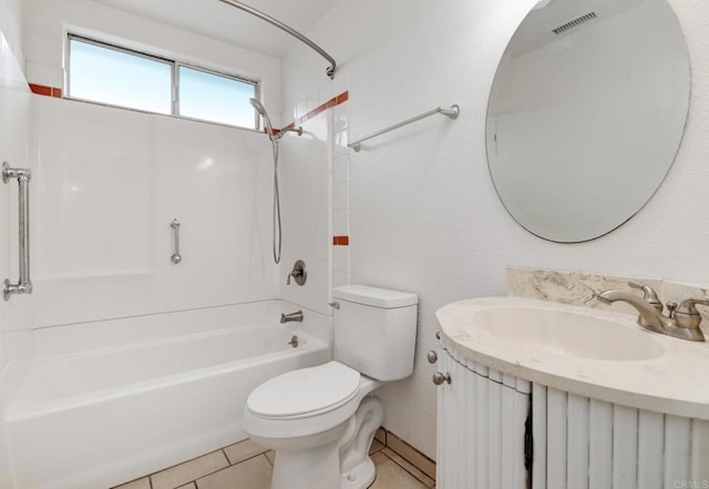 full bathroom with toilet, vanity, shower / washtub combination, and tile patterned floors