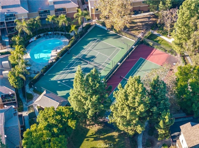 aerial view of a pool area