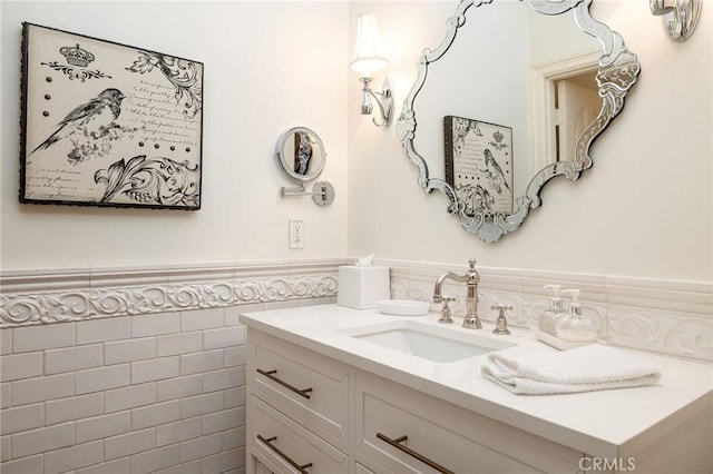 427 10th St, Huntington Beach, CA 92648 - bathroom with wainscoting, vanity, and tile walls