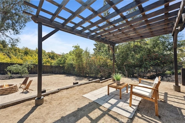 529 Manzanita Rd, Redlands, CA 92373 - view of patio / terrace with a fire pit, fence, and a pergola