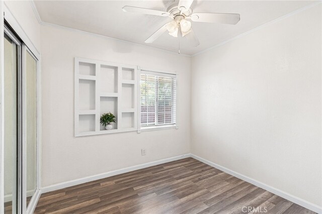10521 Asher St, El Monte, CA 91733 - spare room with dark wood-style floors, ornamental molding, baseboards, and ceiling fan