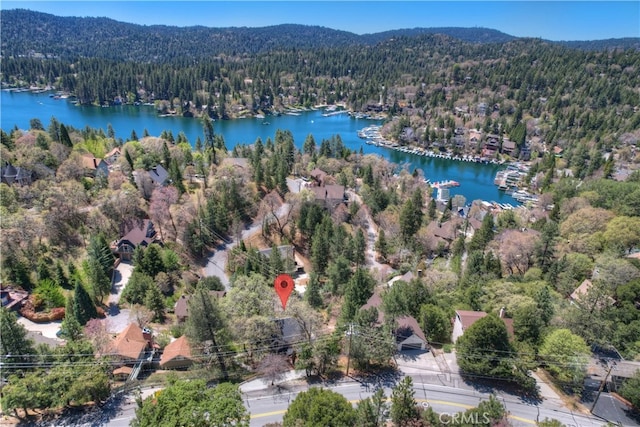 27757 N Bay Rd, Lake Arrowhead, CA 92352 - aerial view of a forest and a water and mountain view