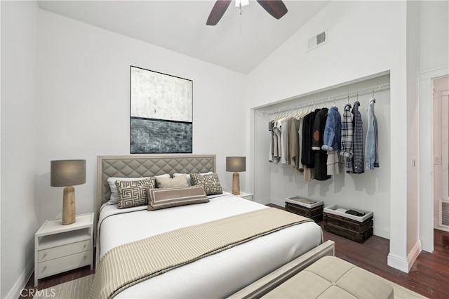 2925 Greenbriar Dr, Ontario, CA 91761 - bedroom featuring baseboards, wood finished floors, ceiling fan, and high vaulted ceiling