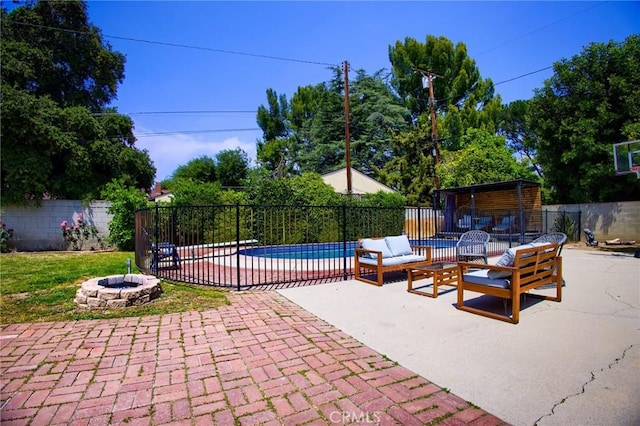 18041 Acre St, Northridge, CA 91325 - fenced backyard with a patio and an outdoor living space with a fire pit