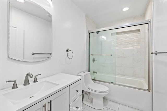 2613 Millbrae Ave, Duarte, CA 91010 - bathroom featuring tile patterned flooring, vanity, combined bath / shower with glass door, toilet, and recessed lighting