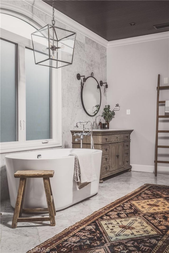717 35th St, Manhattan Beach, CA 90266 - bathroom featuring marble look tile flooring and ornamental molding